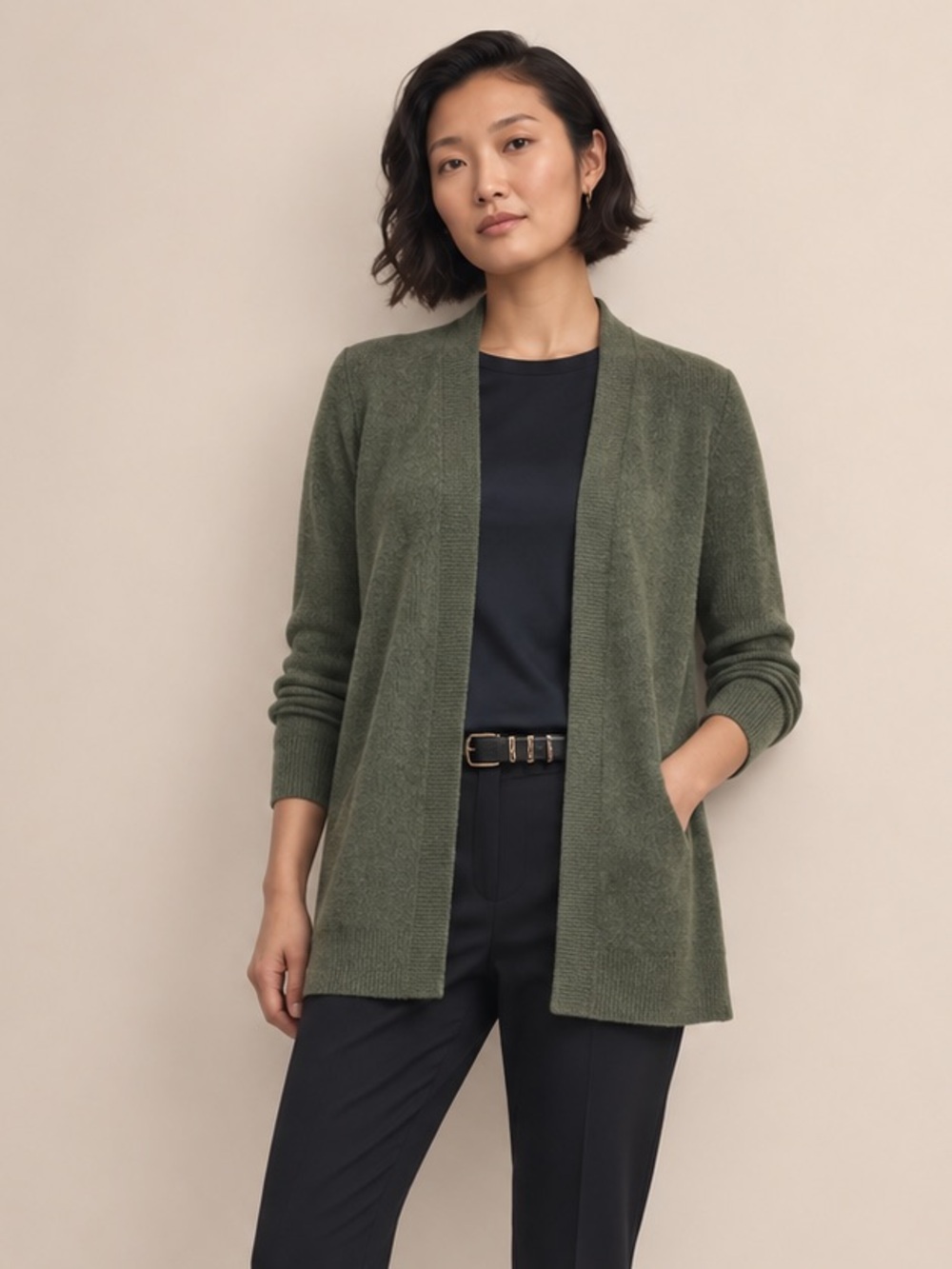 Brooks Brothers Merino Wool Olive Green Long Cardigan Preppy Classic Small